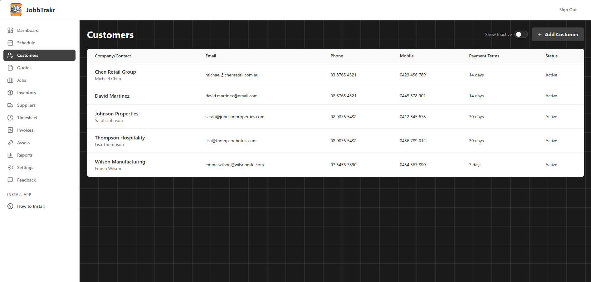 JobbTrakr Customer Management
